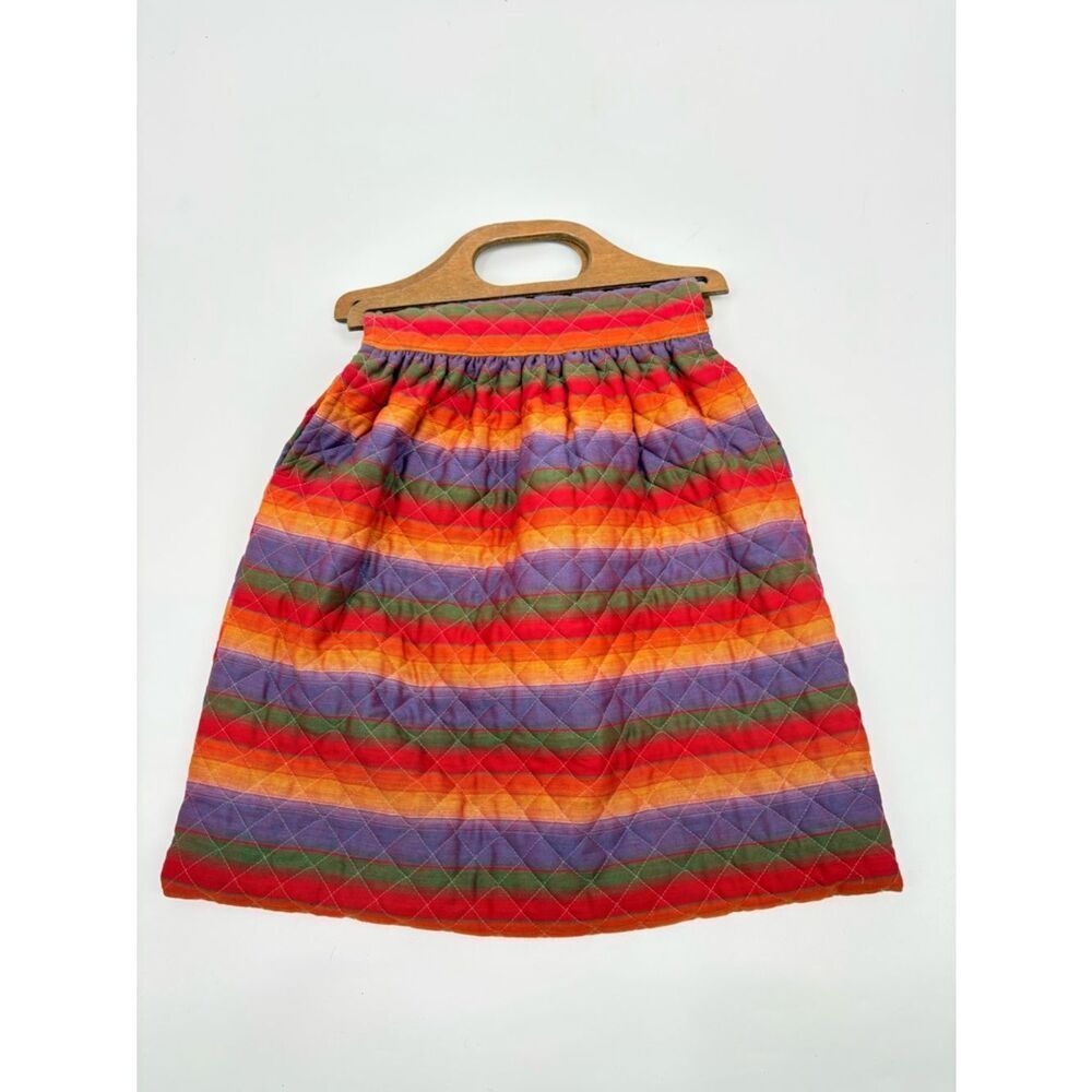Colorblock Quilted vintage bag in Rainbow Stripes and wood handle